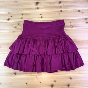 NEW Reset by Jane Skirt Womens Large Red Smocked Waist Tiered Ruffle Mini Skirt